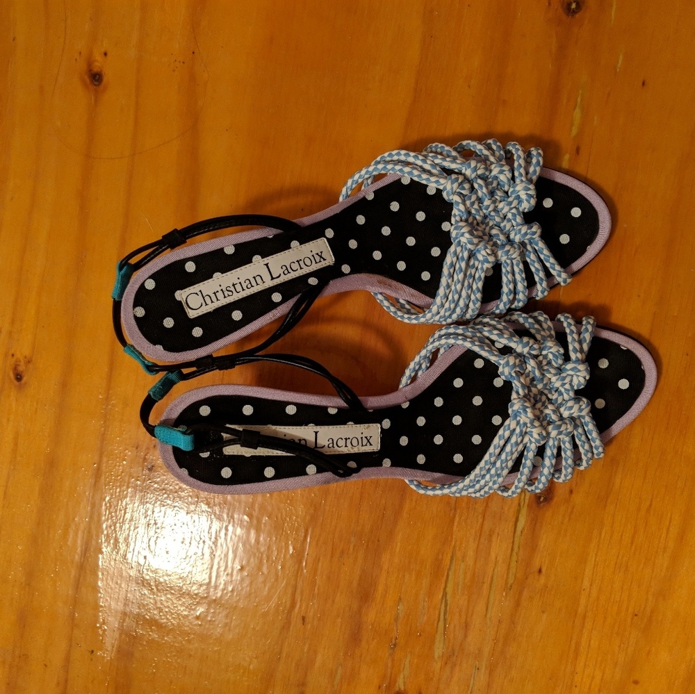 Christian Lacroix Braided Blue and White Sandals
